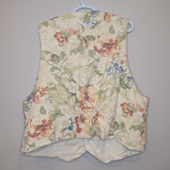 Vintage Floral Linen Vest Cottagecore Pearl Button Waistcoat XL - Picture 2 of 7